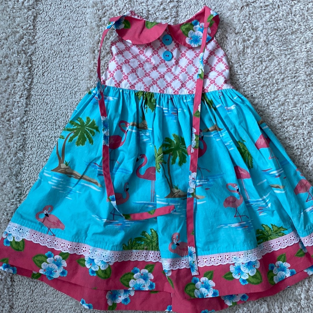 Eleanor Rose Flamingo Halter Dress Size 4-5 (VGUC)